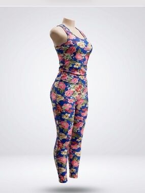 Floral Blue Racerback Tank and Legging Set